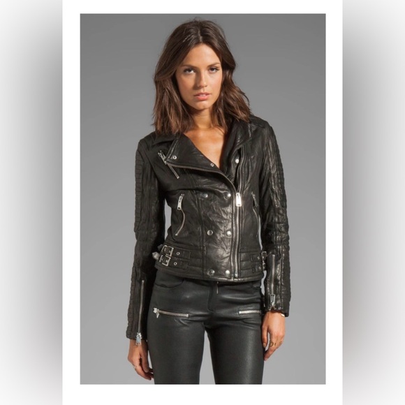 Anine Bing Moto Lambskin Leather Biker Jacket, Black, Size S - Picture 3 of 16